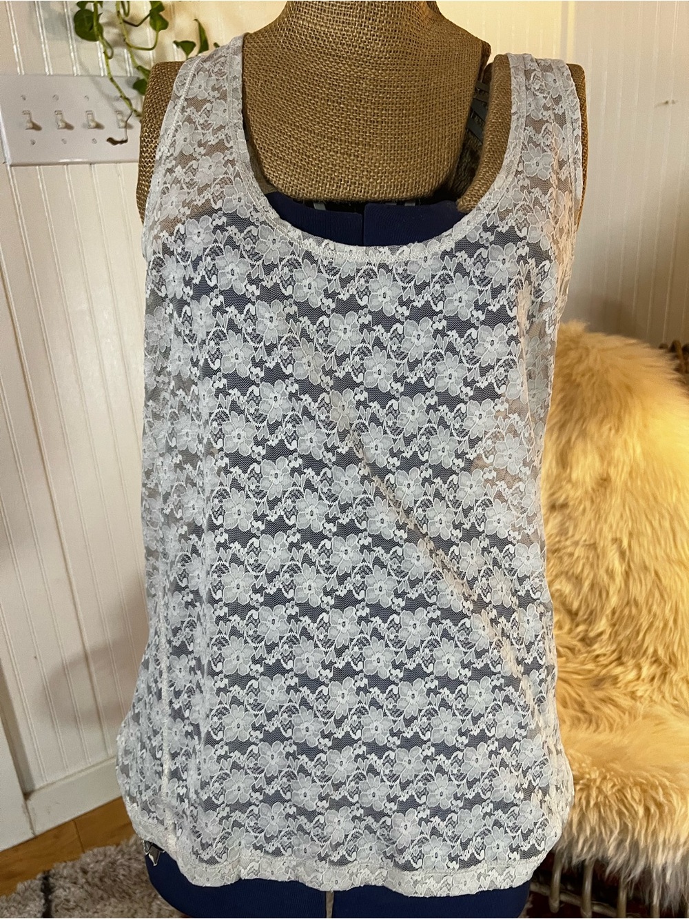 hinge White Lace Overlay Tank Top